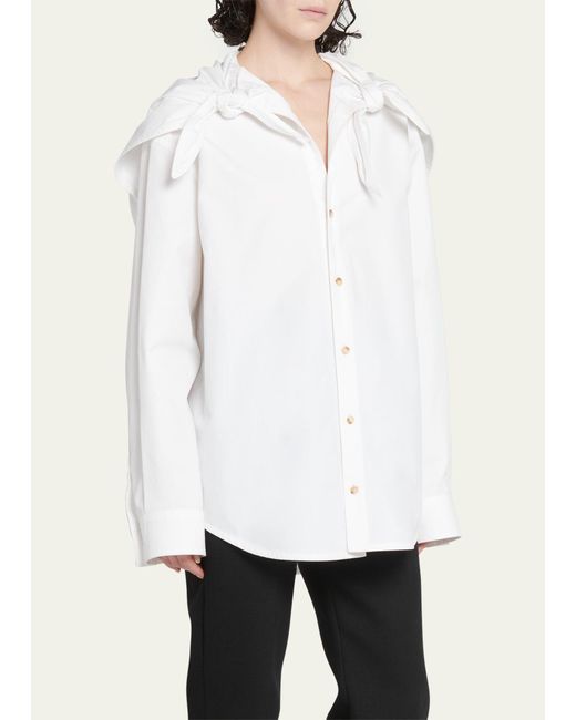 Bottega Veneta White Knotted Compact Cotton Canvas Button Down Shirt