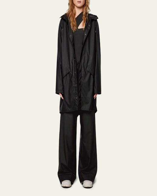 Rains Black Long Snap-Front Jacket