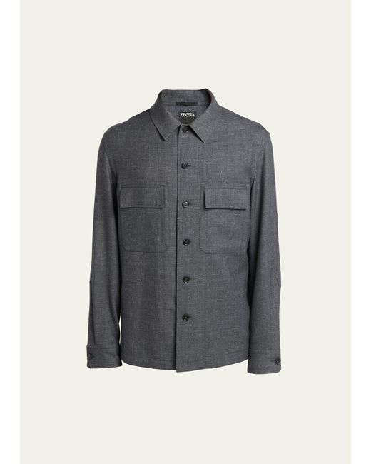 Zegna Gray Oasi Linen And Cashmere Overshirt for men