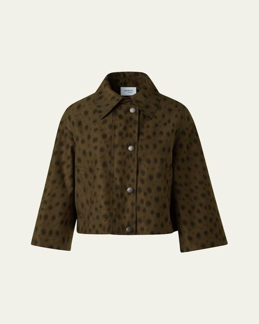 Akris Punto Green Leopard Brushed Techno Gabardine Short Parka Jacket