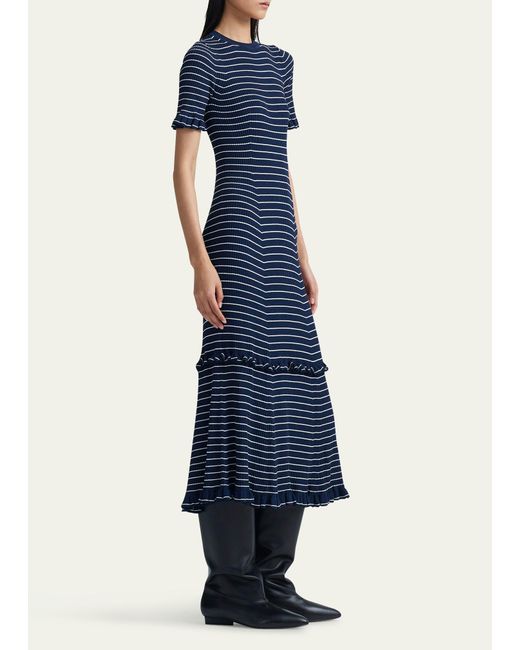 Altuzarra Blue Delpini Stripe Ruffle Trim Midi Dress
