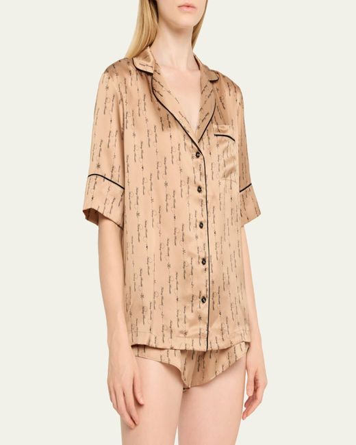 Kiki de Montparnasse Natural Script-Print Silk Lounge Top