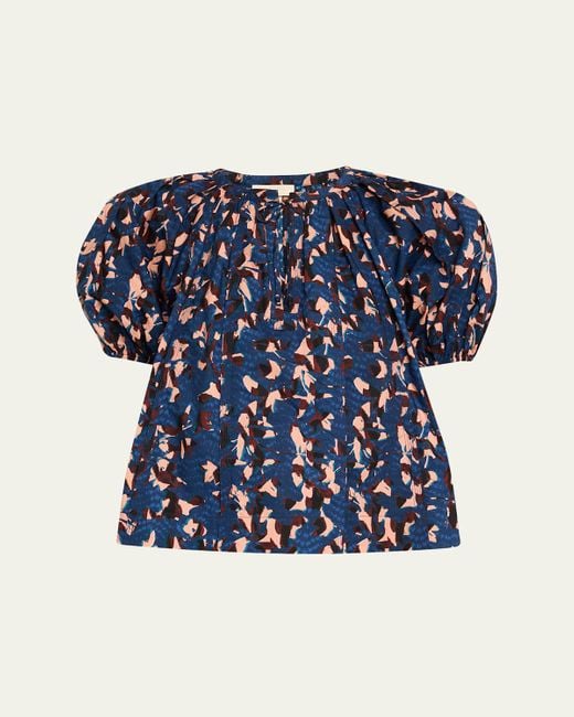 Ulla Johnson Blue Loli Short-Sleeve Blouse