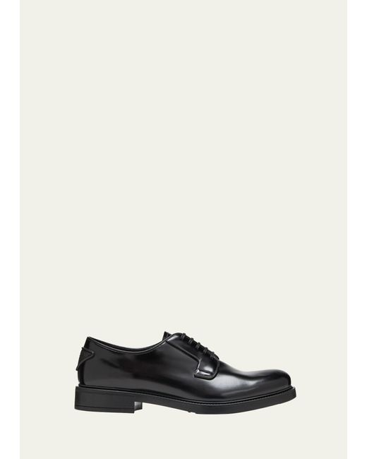Prada Black Brushed Leather Heel-triangle Derby Shoes for men