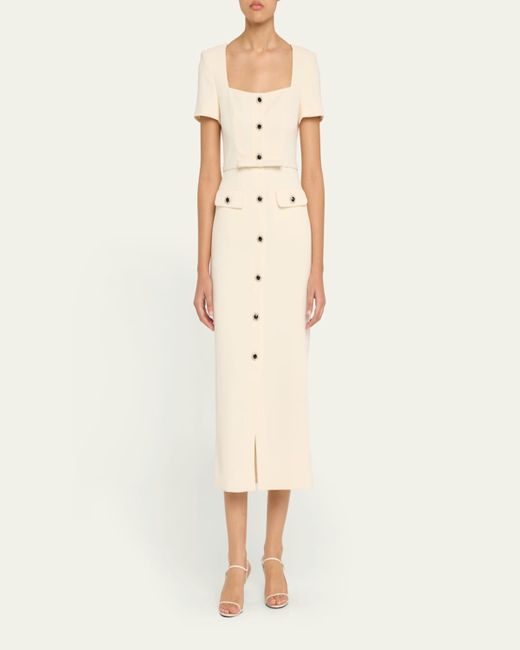 Self-Portrait Natural Crepe Button Midi Dress