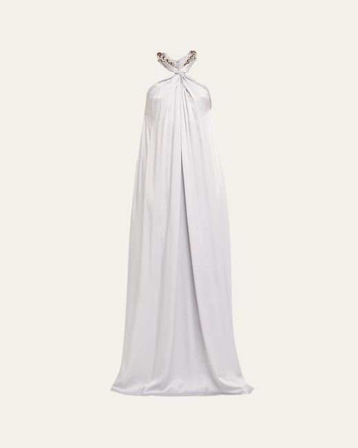 Stella McCartney White Ball-Collar Satin Halter Gown