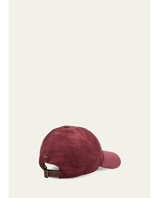 Brunello Cucinelli Red Suede Baseball Hat for men