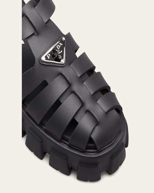 Prada Black Rubber Logo Chunky-Sole Fisherman Sandals