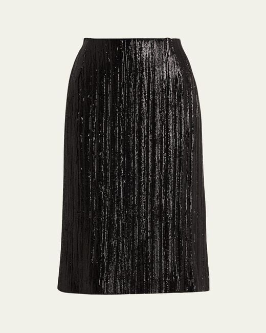 Prabal Gurung Black Sequined Plisse Pencil Skirt