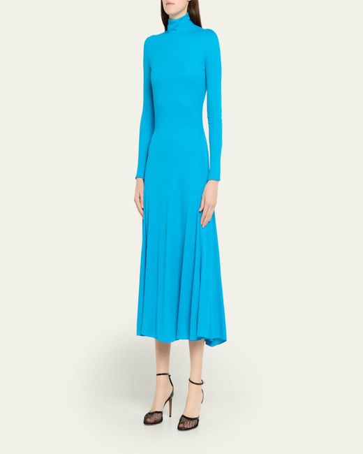 Alaïa Blue Heart Cutout Turtleneck Long-Sleeve Maxi Dress