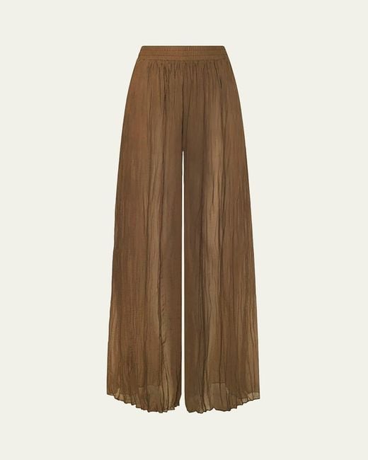 L'Agence Women's Natural Ethel Wide-Leg Crinkled Chiffon Pants