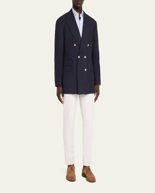 Brunello Cucinelli Blue Virgin Wool Double-Breasted Jacket for men
