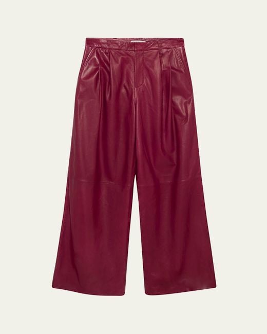 Jonathan Simkhai Red Kobie Wide-Leg Leather Pants