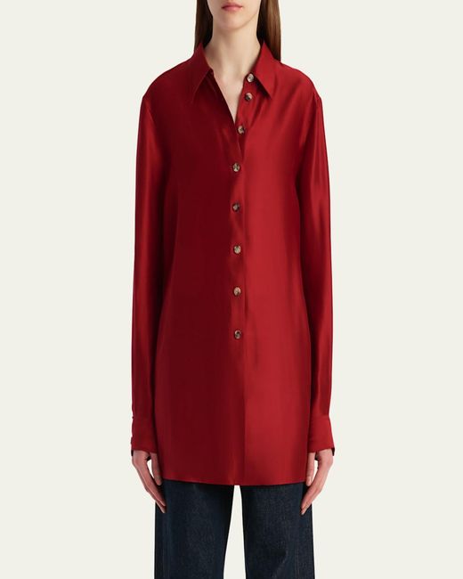 Khaite Red Auryn Button-Down Twill Top