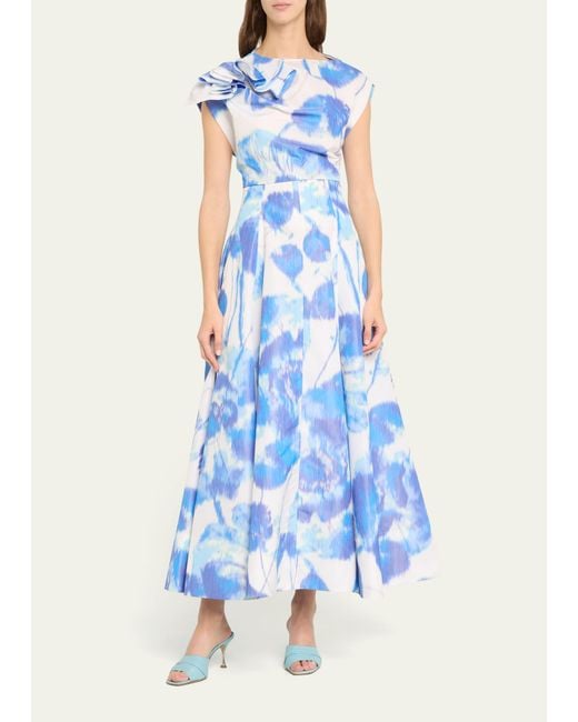 Lela Rose Blue Abstract High Waisted Full Skirt