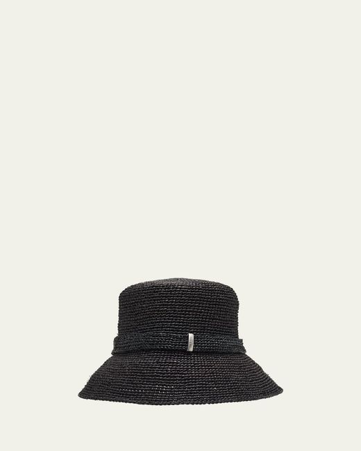 Rag & Bone Black Lela Raffia Rollable Bucket Hat