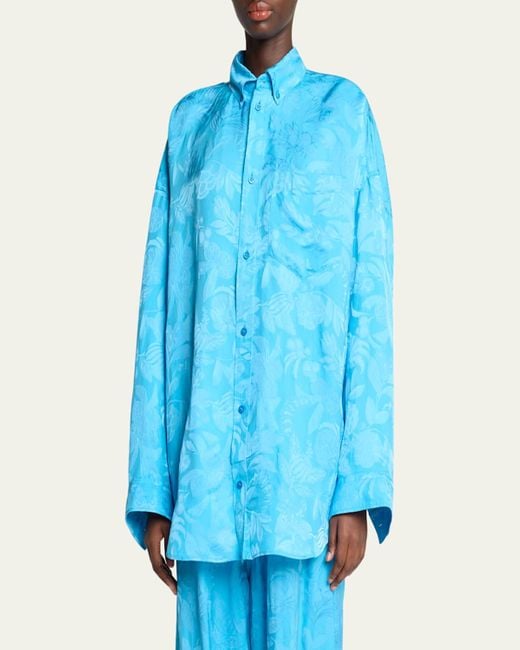 Balenciaga Blue Long-Sleeve Button-Down Cocoon Shirt
