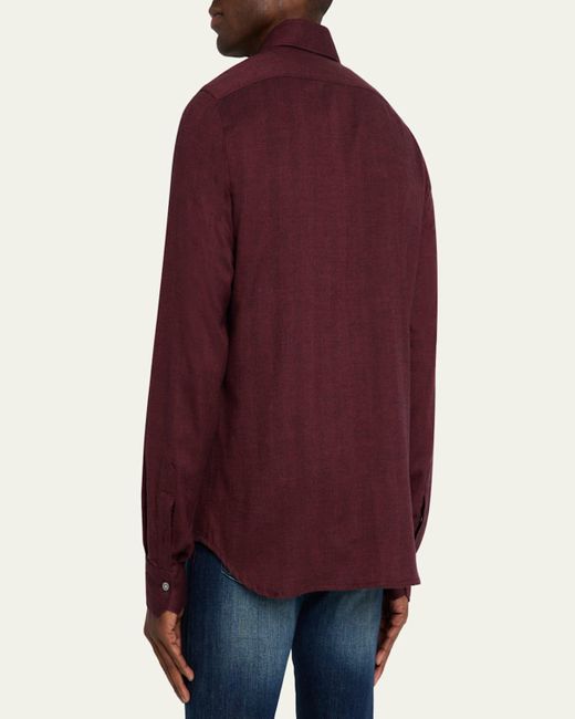 Kiton Purple Herringbone Flannel Overshirt for men