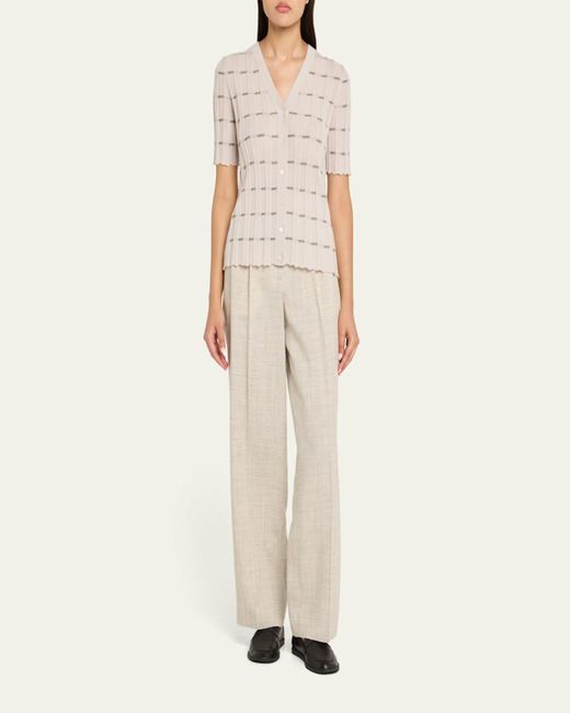 Lafayette 148 New York Natural Striped Cashmere Rib Cardigan