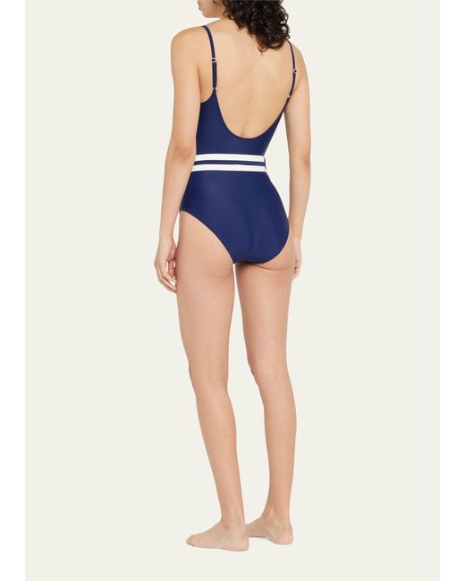 Solid & Striped Blue The Nina Belted One-piece Swimsuit