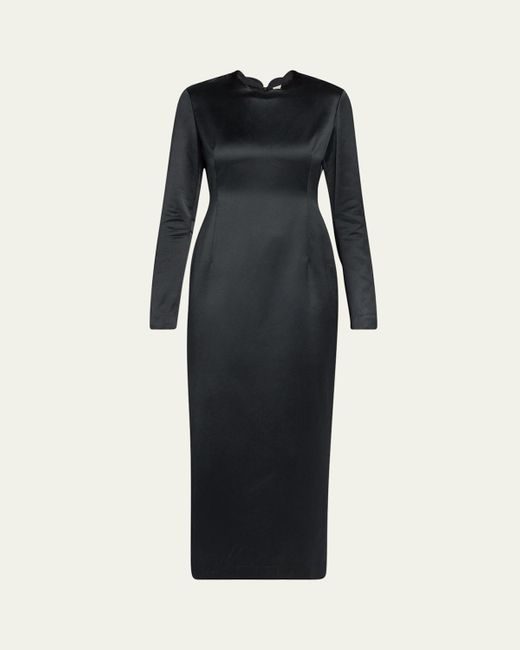 The Row Black Mitzi Long-Sleeve Silk Satin Dress