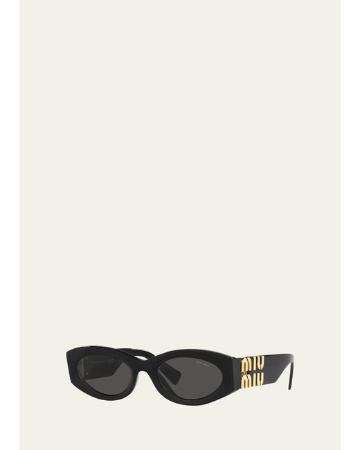 Miu Miu White Logo Oval Acetate Sunglasses