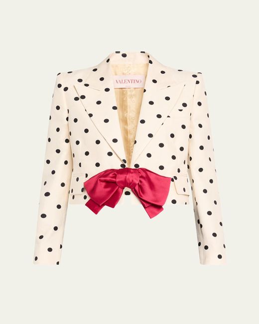 Valentino Garavani Women's White Polka-Dot Crop Blazer With Bow