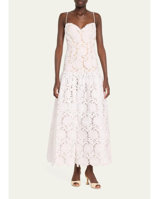 Silvia Tcherassi Natural Margie Floral Guipure Lace Strapless Dress