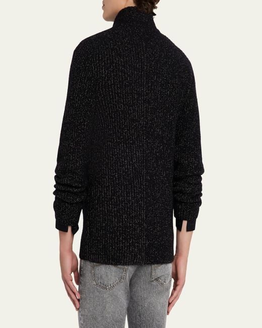 Brunello Cucinelli Black Wool, Silk, And Cashmere Double-Breasted Cardigan for men