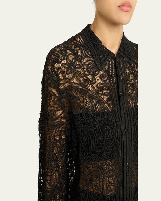 Bode Black Blooming Threadwork Lace Shirt