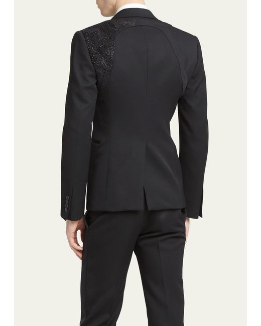 Alexander McQueen Black Grain De Poudre Crystal Harness Tuxedo Jacket for men