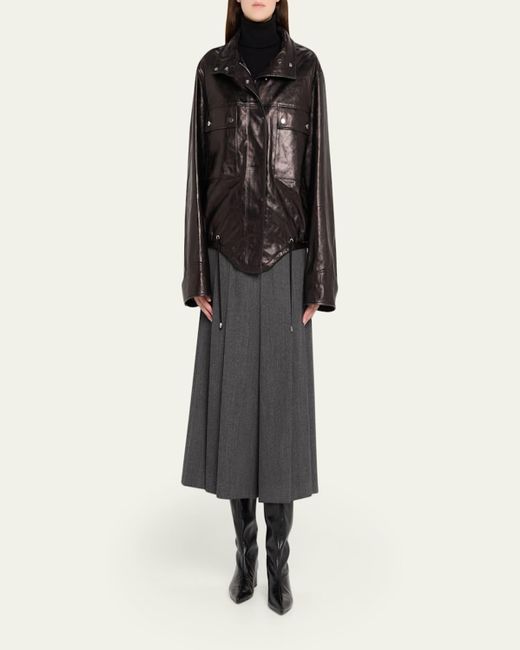 Michael Kors Black Washed Leather Bomber Jacket