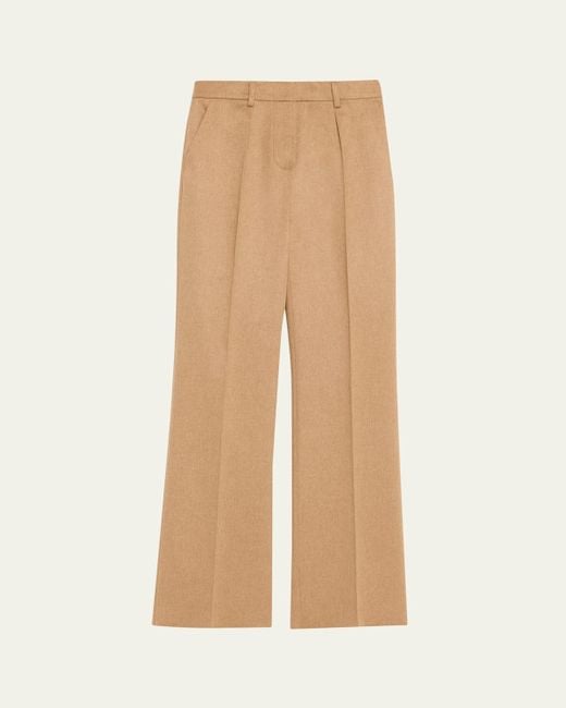 Max Mara Natural Carbone Pleated Wool Straight-Leg Trousers