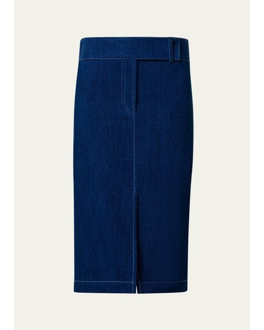 Akris Punto Blue Cotton Stretch Denim Midi Skirt