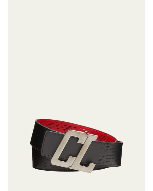 Christian Louboutin Red Happy Rui Perforated Leather Cl-logo Belt for men