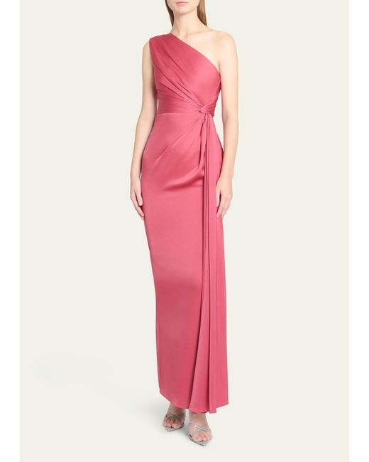 Alex Perry Pink One-shoulder Twisted Satin Crepe Column Gown