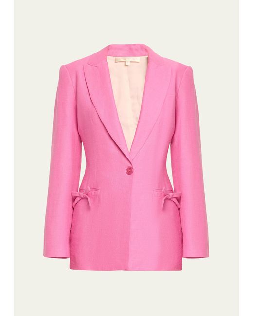 LoveShackFancy Pink Lamia Linen-blend Suiting Jacket