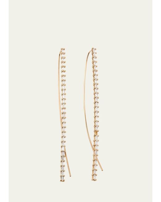 Lana Jewelry Natural 14k Gold Baguette Diamond Narrow Upside-down Threader Hoop Earrings