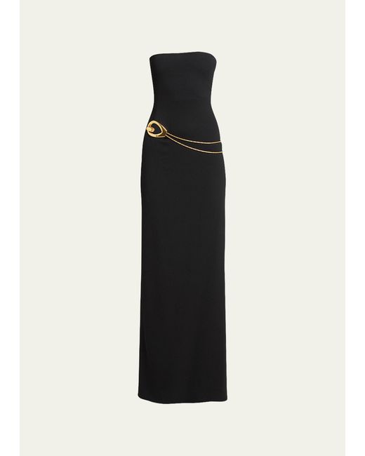 Tom Ford Black Stretch Sable Strapless Evening Dress With Cutout Detail