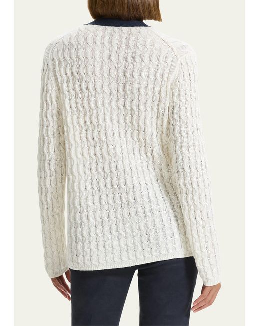 Theory Natural Cable-knit Contrast-trim Cardigan