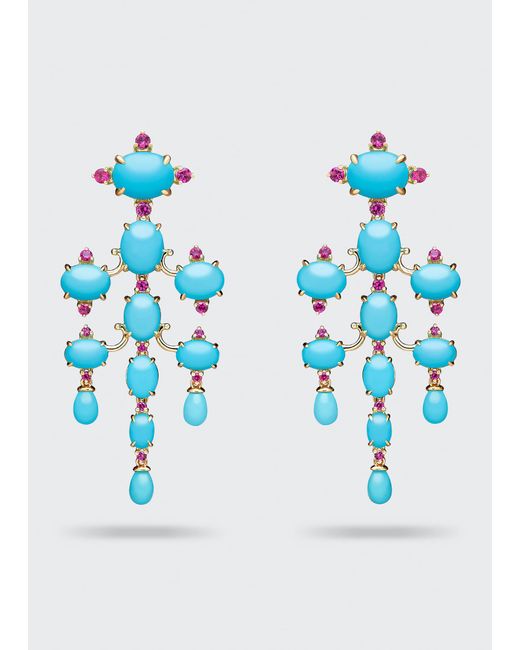 Paul Morelli Blue Turquoise And Ruby Chandelier Earrings
