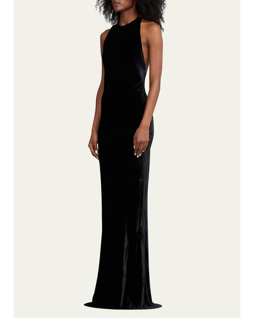 Hartwell mesh-trimmed velvet gown