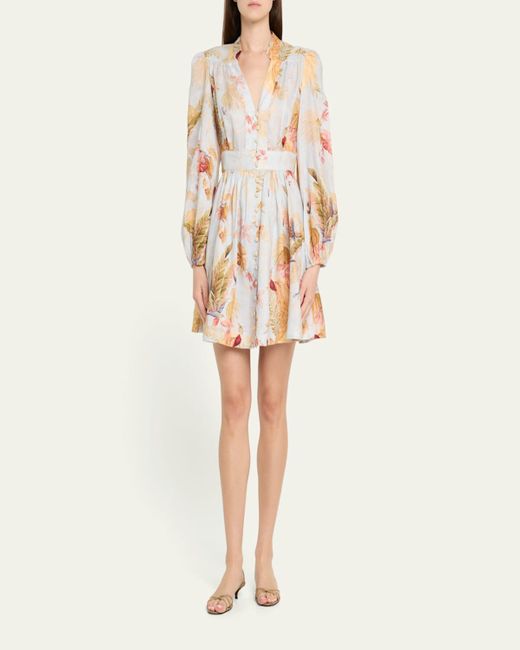 Zimmermann Ascension Plunge Mini Dress in Natural | Lyst
