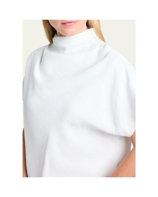 Twp White Draped Mock-Neck Tee