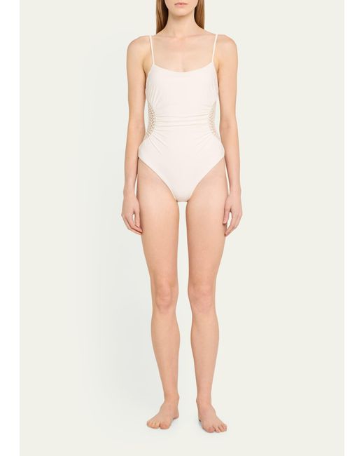 Jonathan Simkhai Natural Elliot Macrame Inset One-piece Swimsuit