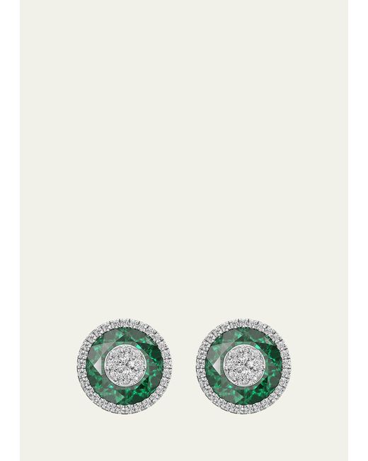 Bhansali Green 18k White Gold 10mm Halo Stud Earrings With Diamonds