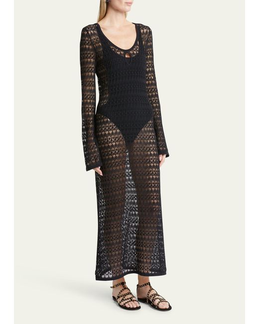 Isabel Marant Black Poros Scoop-neck Long-sleeve Crochet Knit Maxi Dress