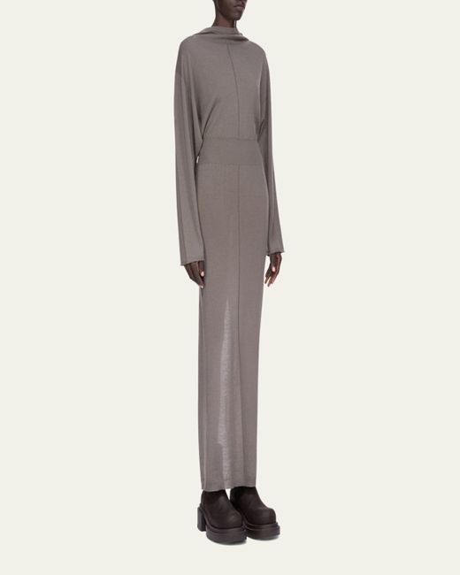 Rick Owens Natural Hooded Draped Maxi Sweater Dress
