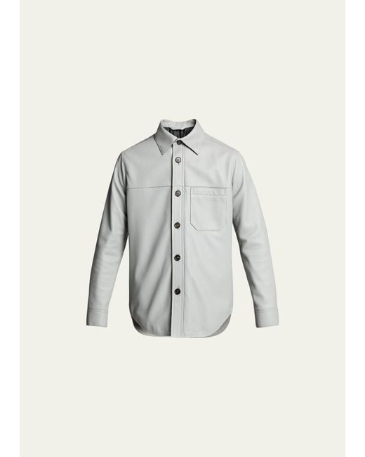 Brioni White Solid Deerskin Shirt Jacket for men