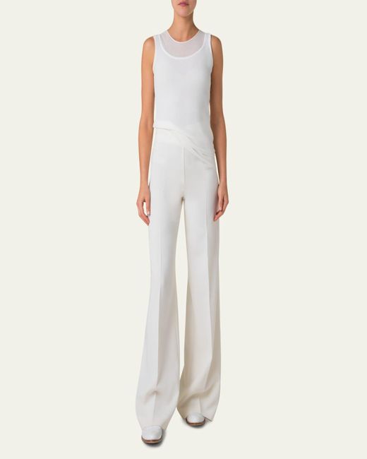 Akris White Structured Double-Layer Cotton Blend Knit Top